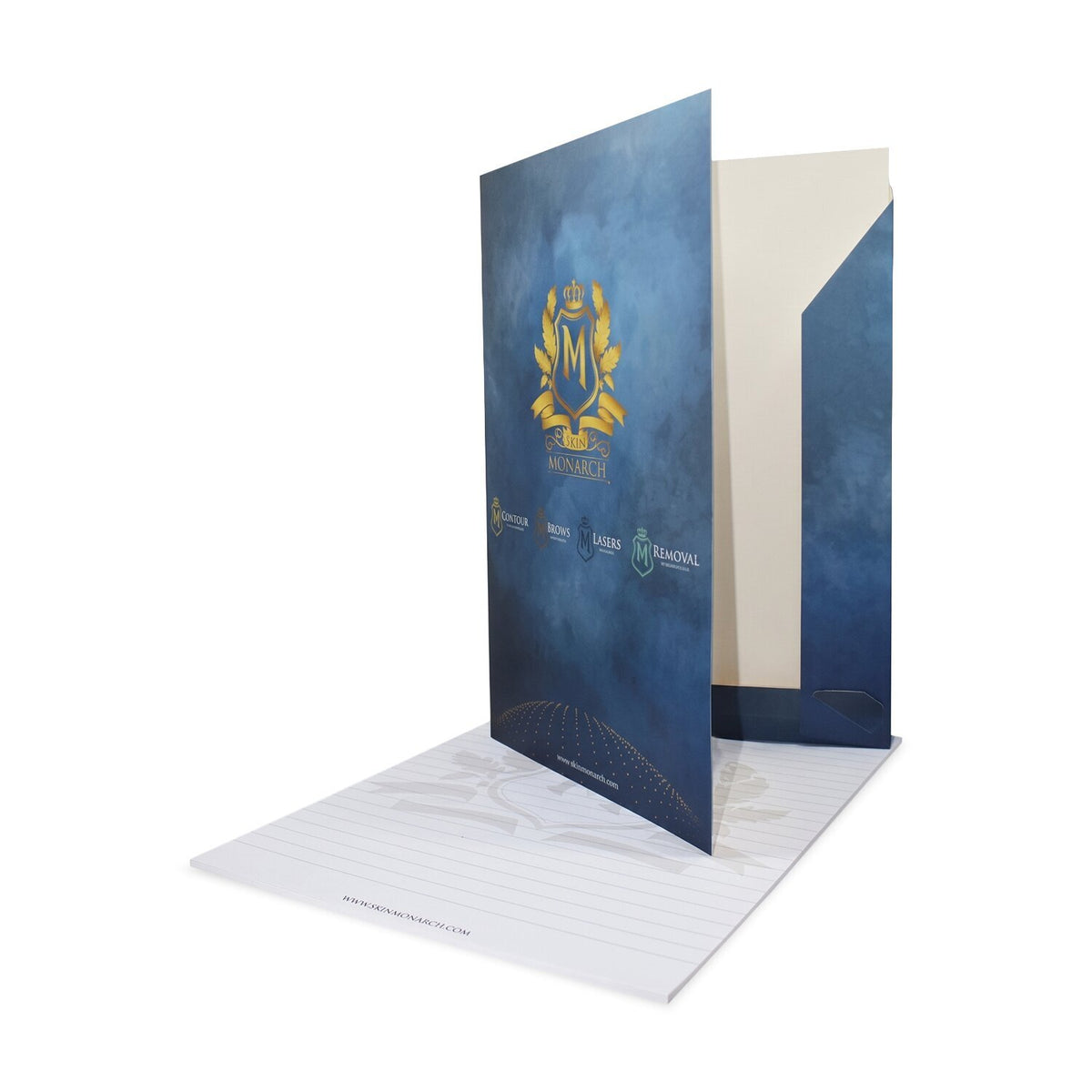 Skin Monarch Folder with Notepad — branded A4 studio stationery